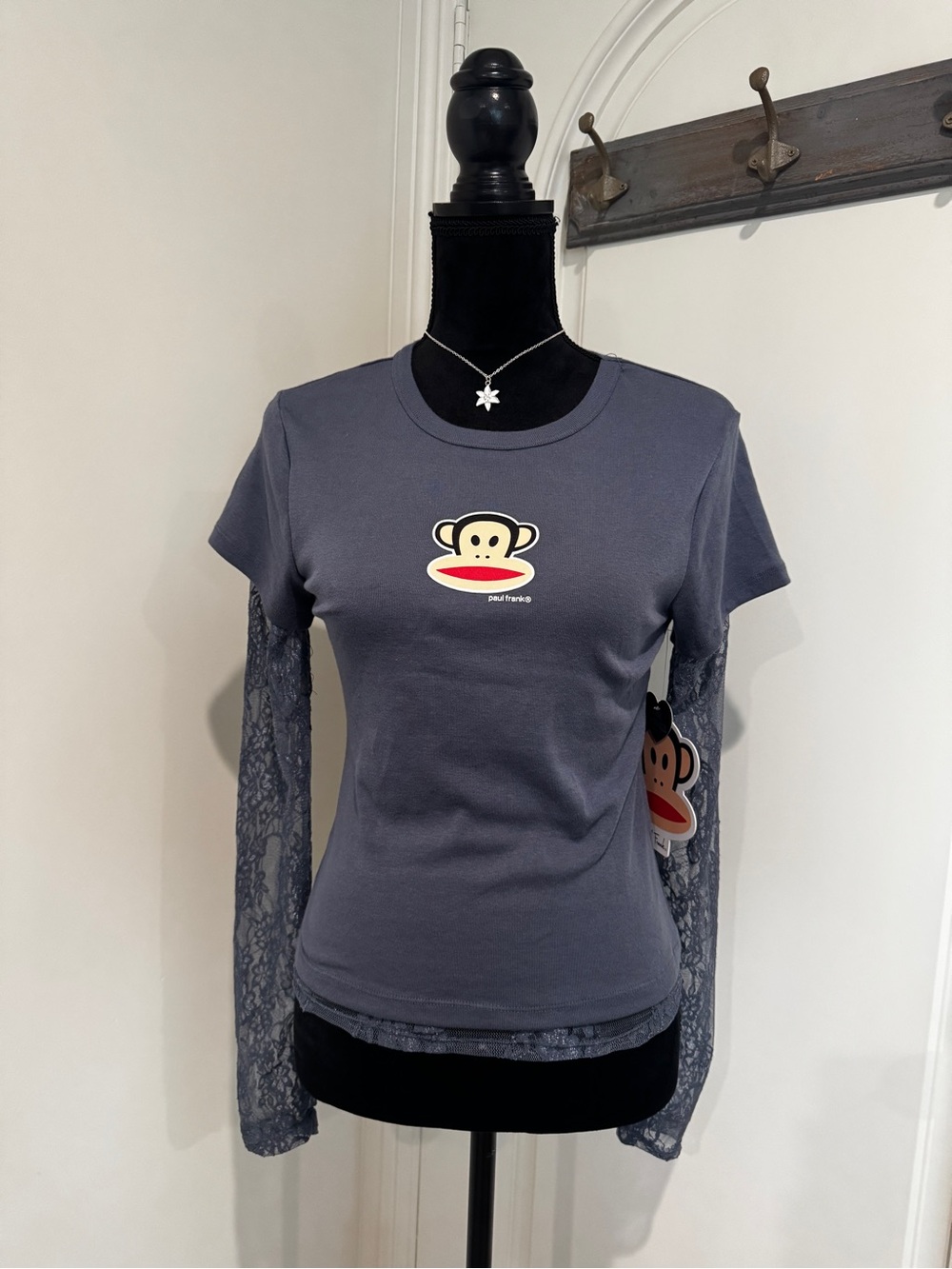 Paul Frank Gray Short-Sleeve Tee with Lace Long Sleeves